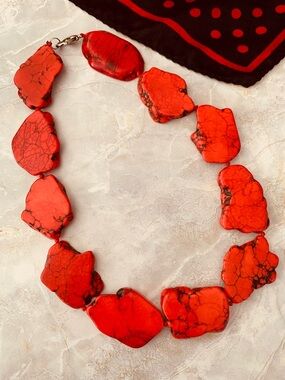 Red Magnesite Stone Statement Necklace - Bold Chunky